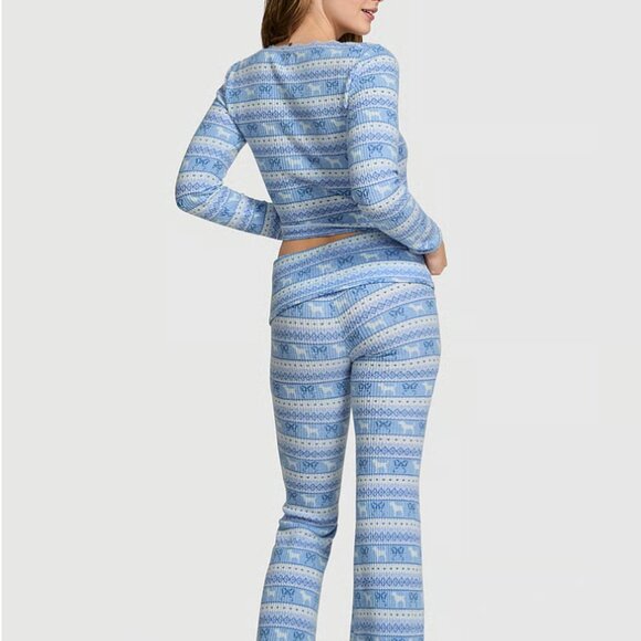 PINK x LoveShackFancy Waﬄe Long Pajama Set size XL - Picture 2 of 5